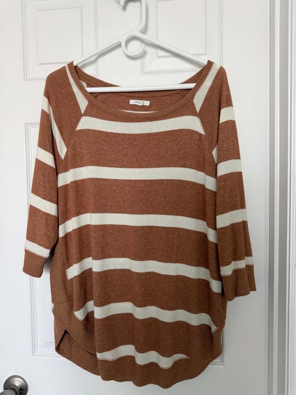 Maurices Rust Cream Striped Oversized Tunic Sweater Large